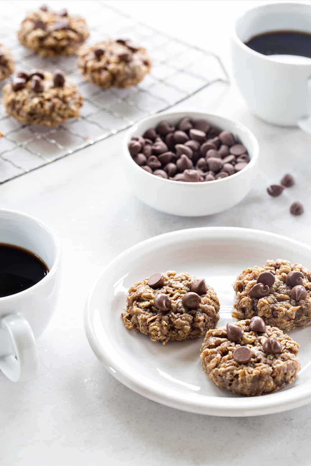 Banana Oatmeal Cookies are soft, chewy and studded with chocolate. They're perfect for breakfast, or dessert!