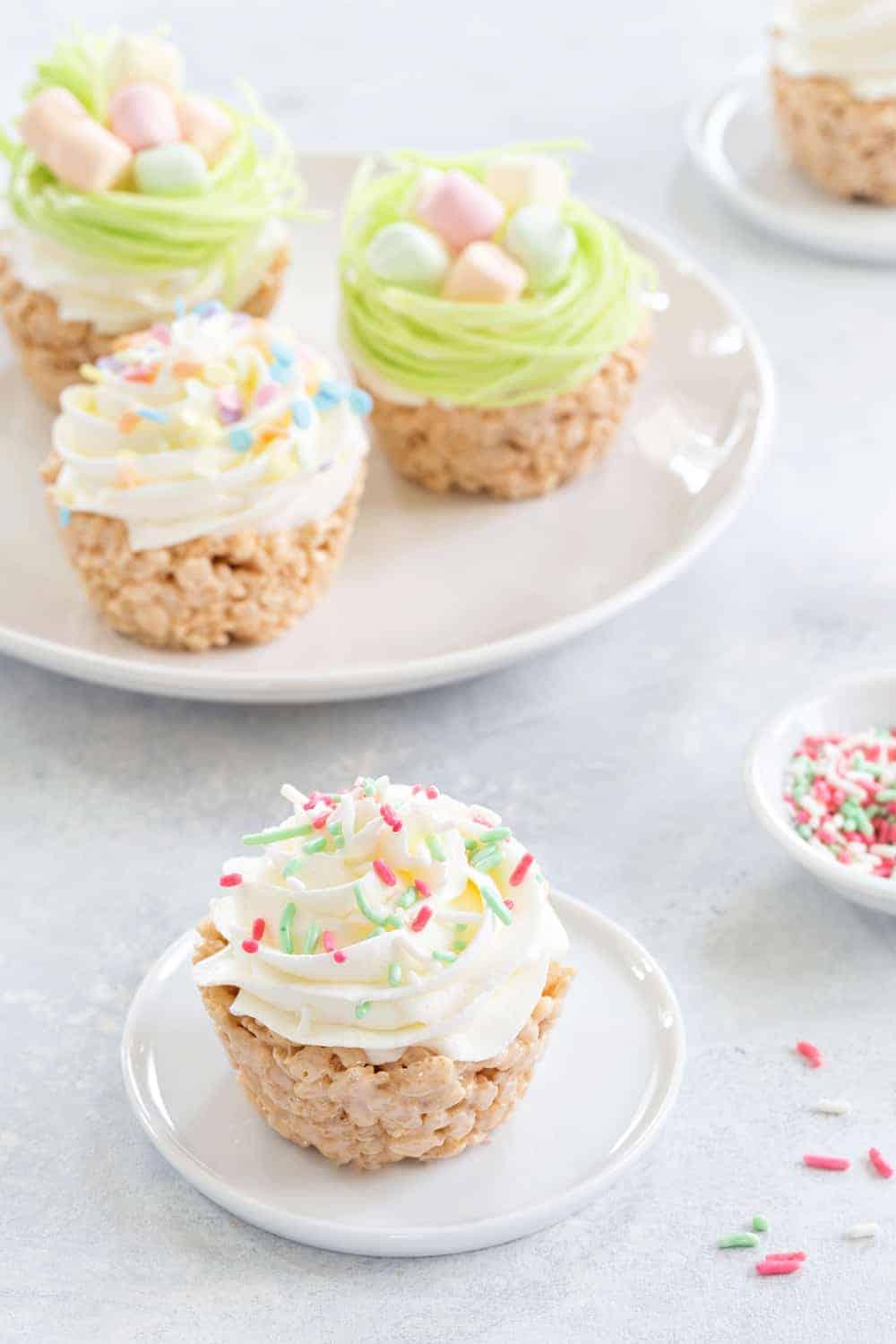 Marshmallow Treat Cupcakes are an adorable and delicious addition to any spring party! So fun and festive!