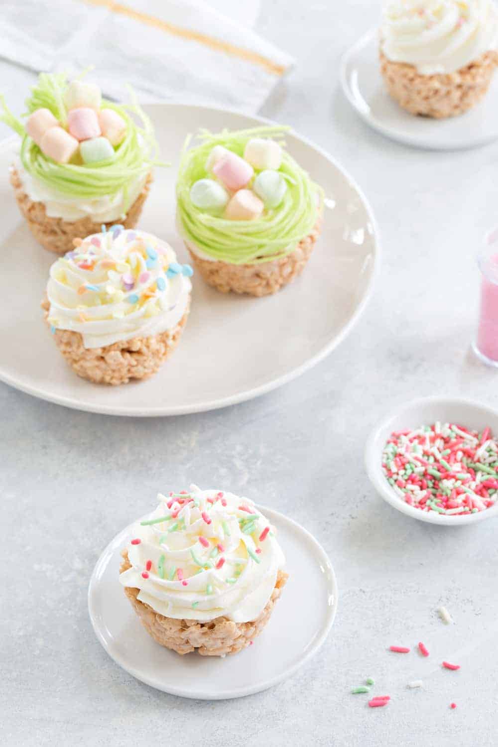 Marshmallow Treat Cupcakes are an sweet and delicious addition to any party!  So fun and festive.