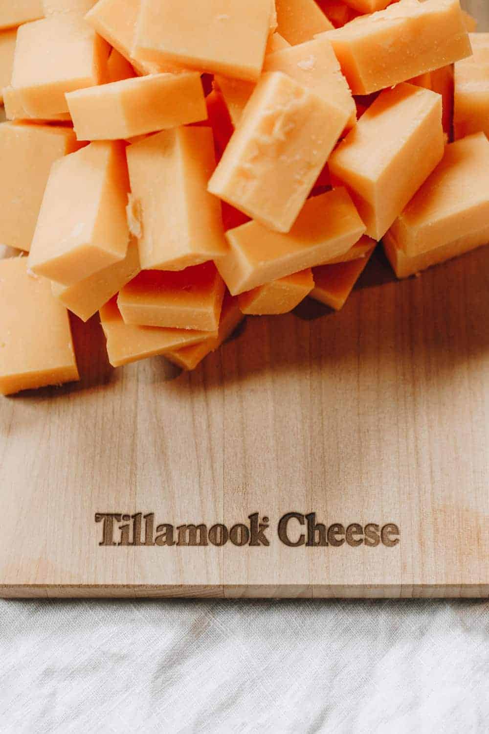 Tillamook Cheese on cutting board