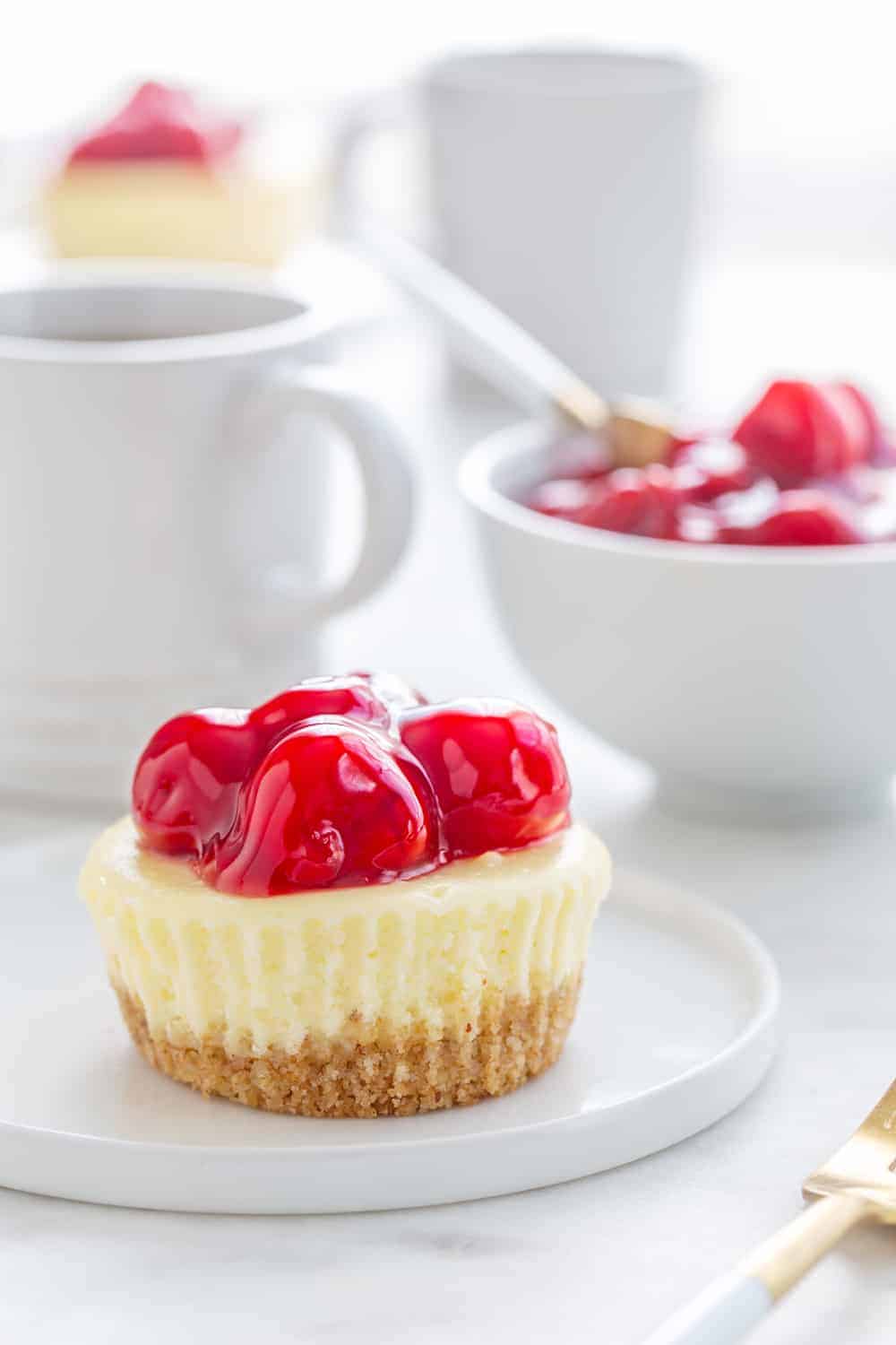 Mini Cherry Almond Cheesecakes are simple, delicious and perfect for entertaining. 