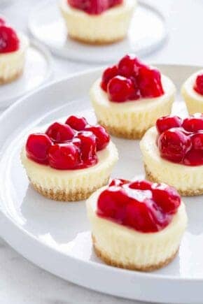 Mini Cherry Almond Cheesecakes are a simple and delicious sweet treat for just about any occasion. They're fun to make, and even more fun to eat!