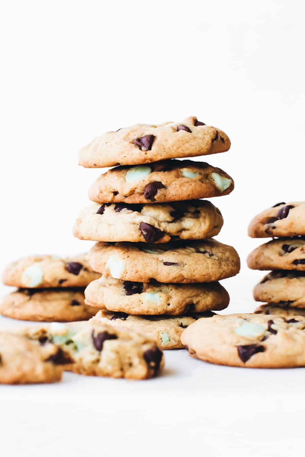 Chewy Mint Chocolate Chip Cookies are the perfect chewy chocolate chip cookie. They're studded with chocolate chips and mint chips for the best mint and chocolate flavor.