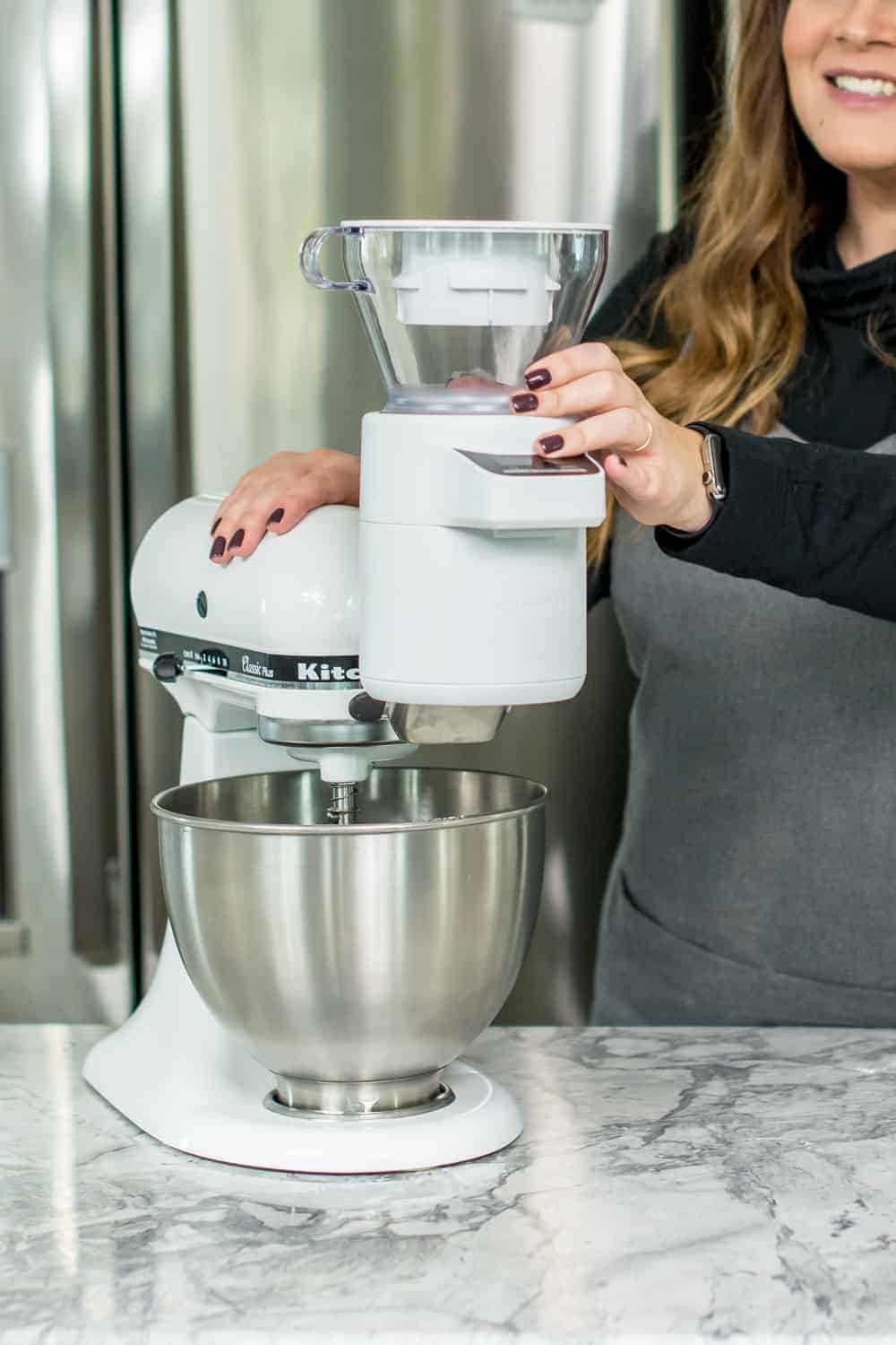 The KitchenAid Sifter and Scale Attachment for perfect fluffy baked goods.