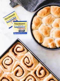 Go-To Dough is a simple yeast dough recipe. One dough makes a batch of cinnamon rolls and a batch of dinner roll.