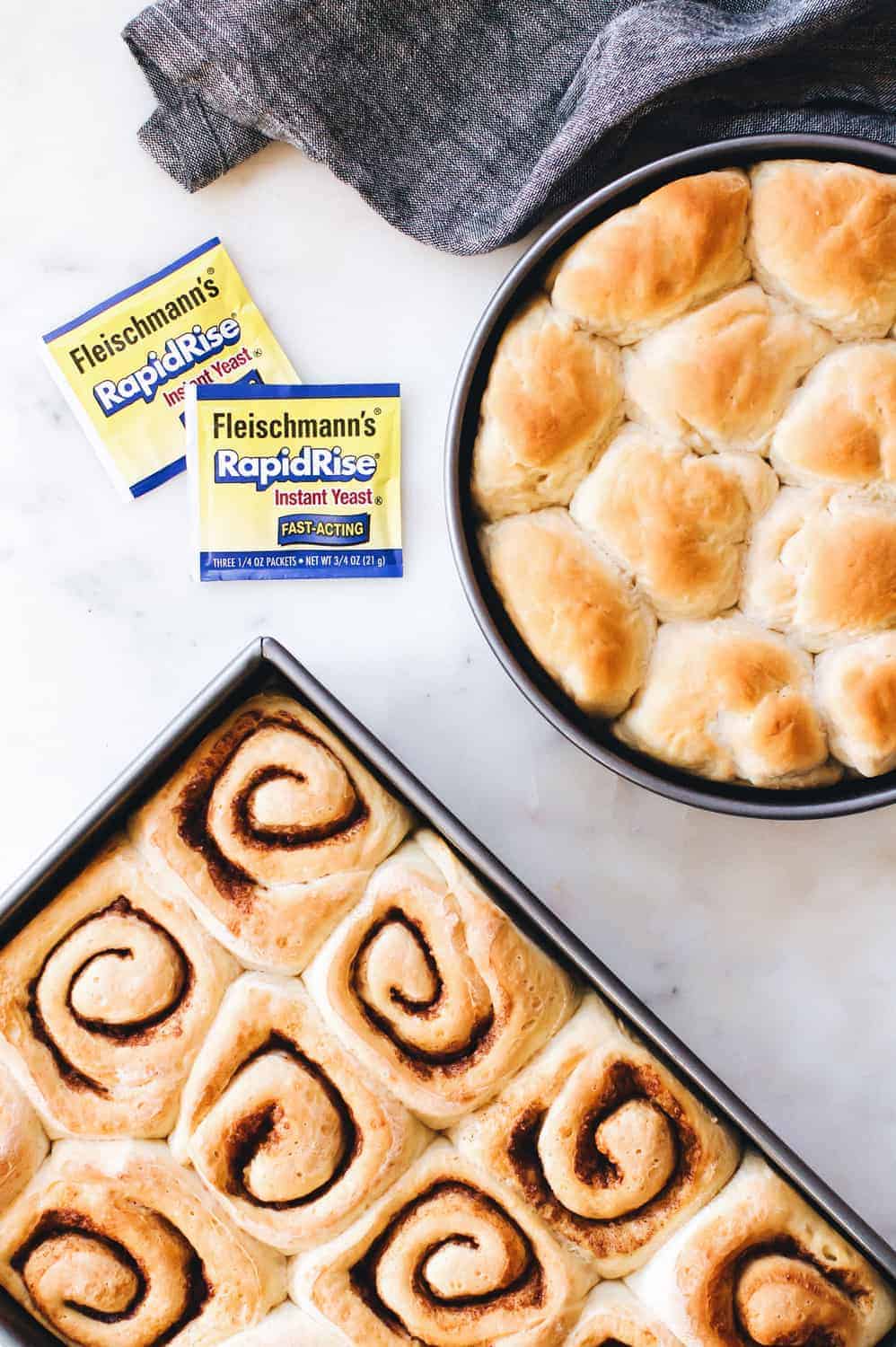 Go-To Dough is a simple yeast dough recipe. One dough makes a batch of cinnamon rolls and a batch of dinner roll.