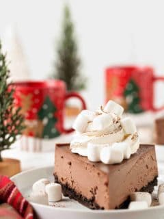 Hot Cocoa Cheesecake has all of the flavors of a cup of hot cocoa in a rich, creamy, chocolate cheesecake! You'll love everything about it, especially the fluffy marshmallows on top!
