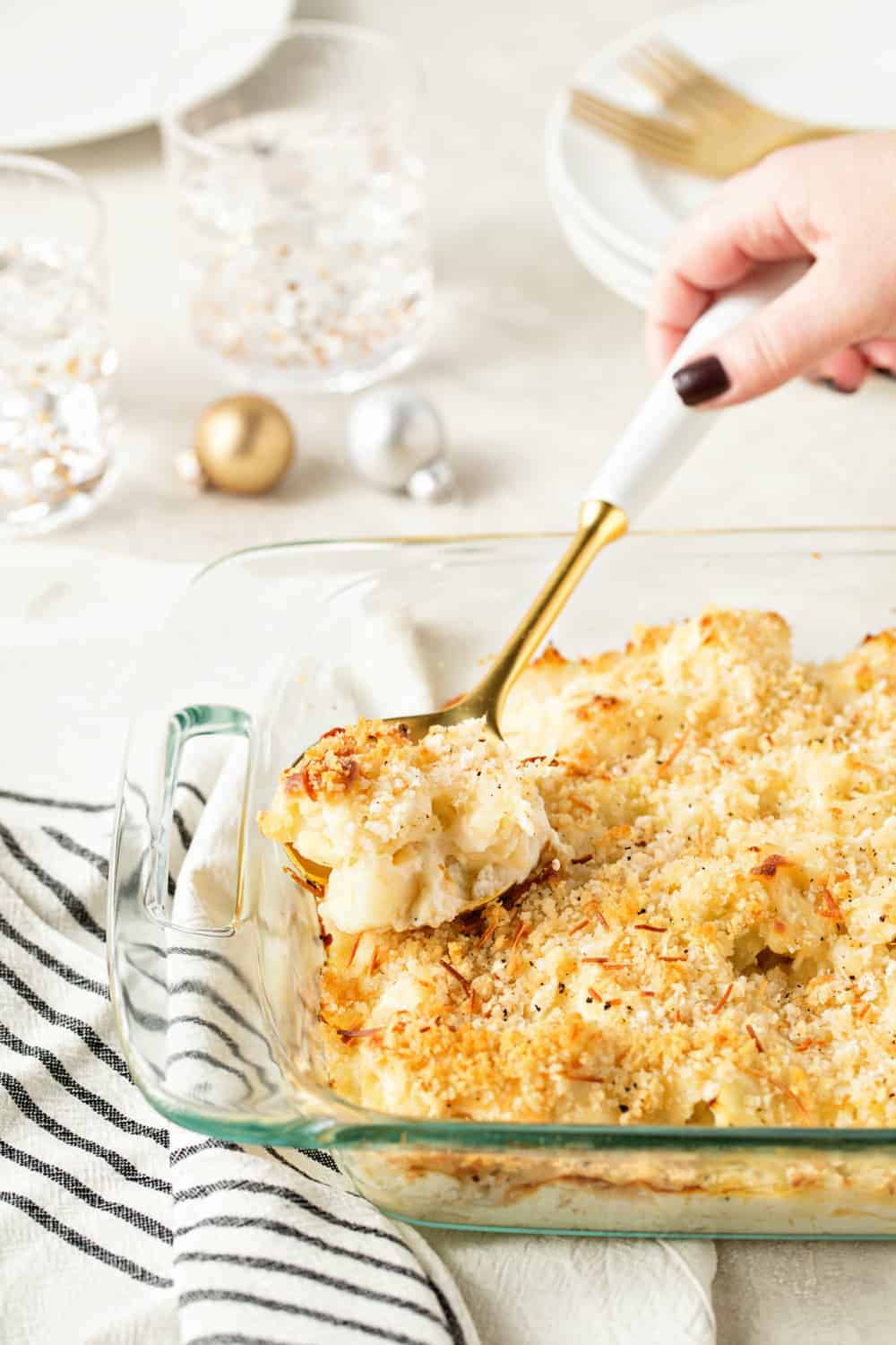 Cauliflower Gratin is the best cheesy side dish for your holiday table. It can even be made in advance to make prepping for your big meal even easier!