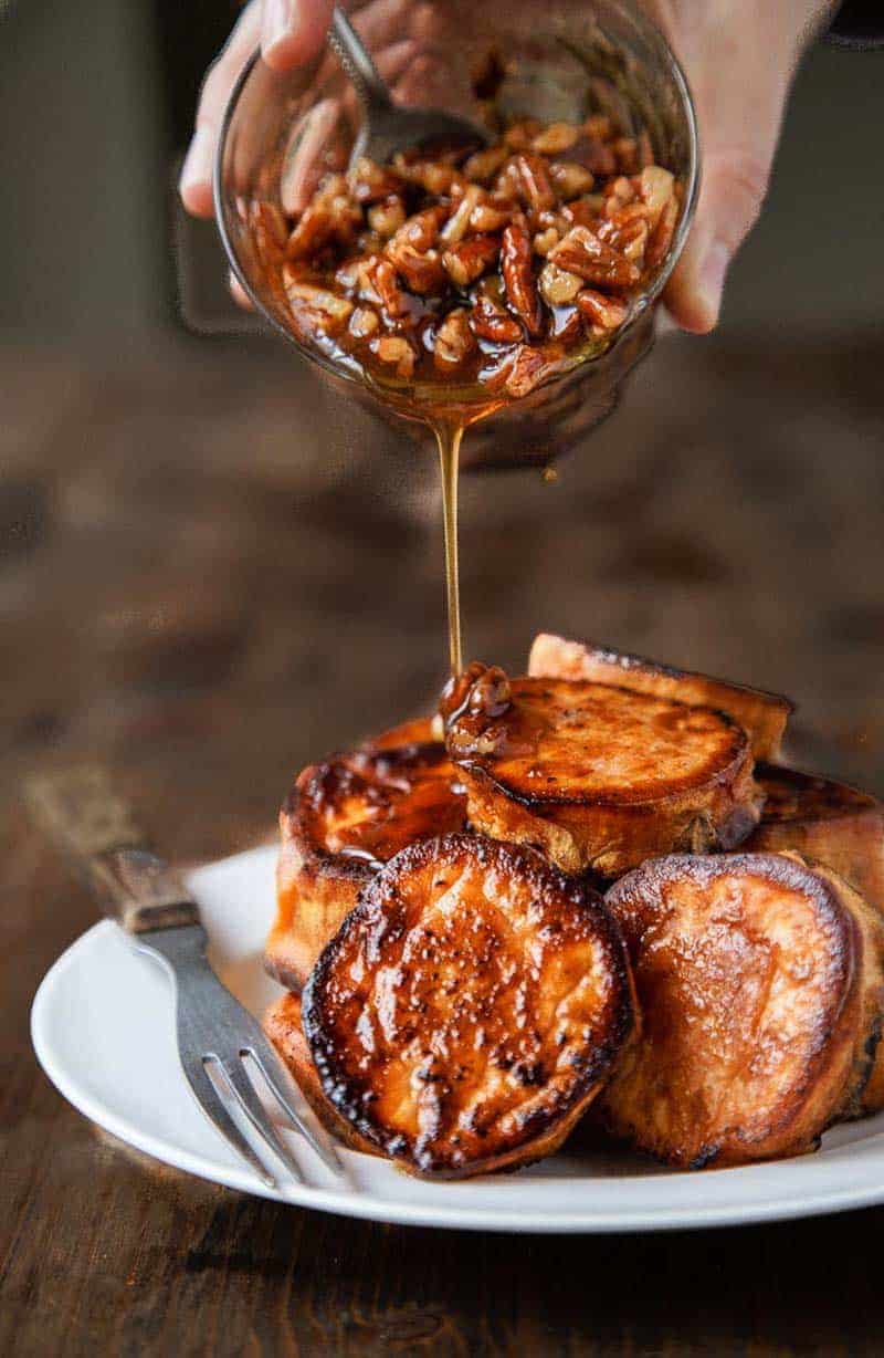 Melting Sweet Potatoes with Maple Pecan Sauce