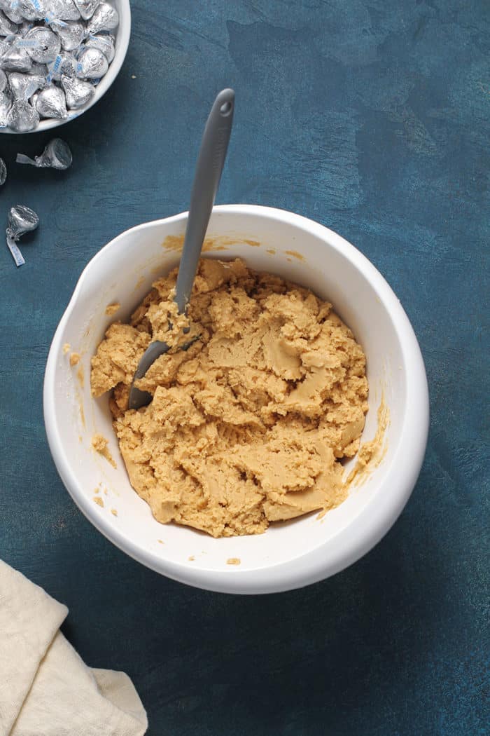 Bowl of peanut butter blossom dough