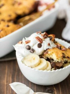 Banana Split Dump Cake is the best dessert ever!! This dump cake is thrown together in minutes with just 6 ingredients and is sure to be an instant crowd pleaser!