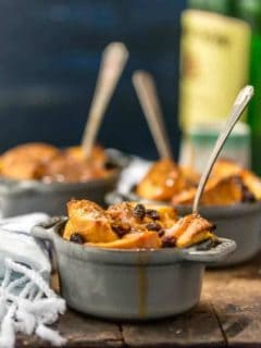 Celebrate St. Patrick's Day with Irish Bread Pudding with Whiskey Caramel Sauce! Such a decadent and easy dessert.