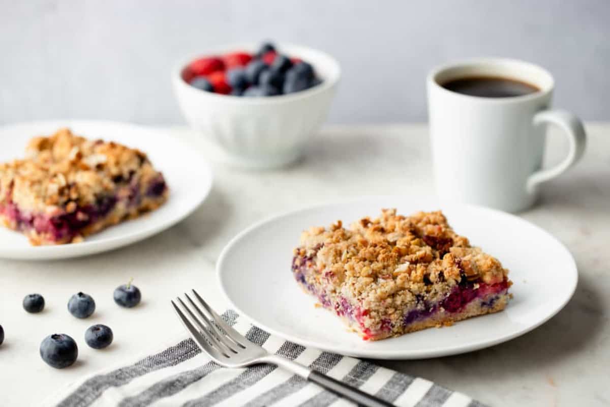 Mixed berries make the perfect filling for springy Berry Crumble Bars