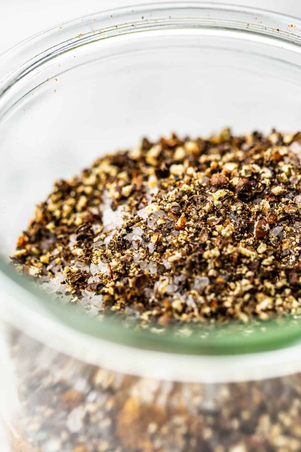 close-up of pepper and salt in a jar for taco seasoning