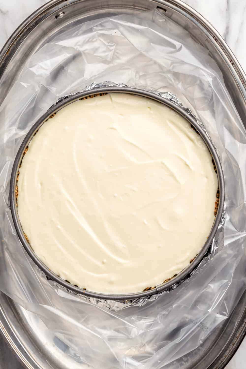 Vanilla cheesecake ready to bake