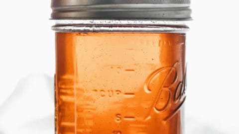 Vanilla coffee syrup in a glass mason jar