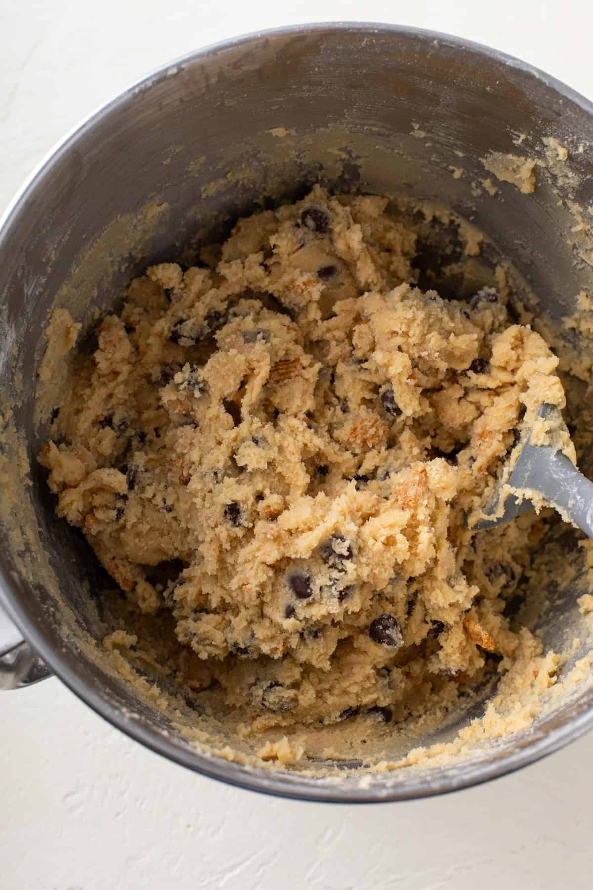 S'mores cookie dough mixed in a bowl.