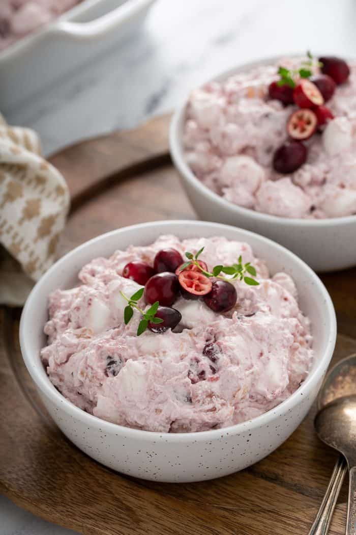 Cranberry fluff in two white bowls
