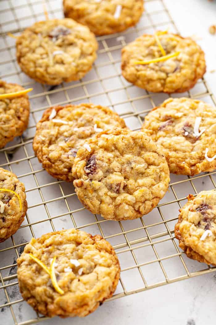 Ambrosia cookies cooling on a wire cooling rack