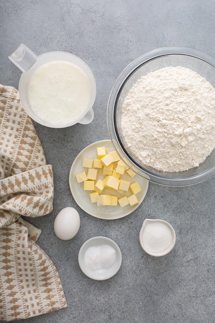 Ingredients for Irish soda bread on a gray counter