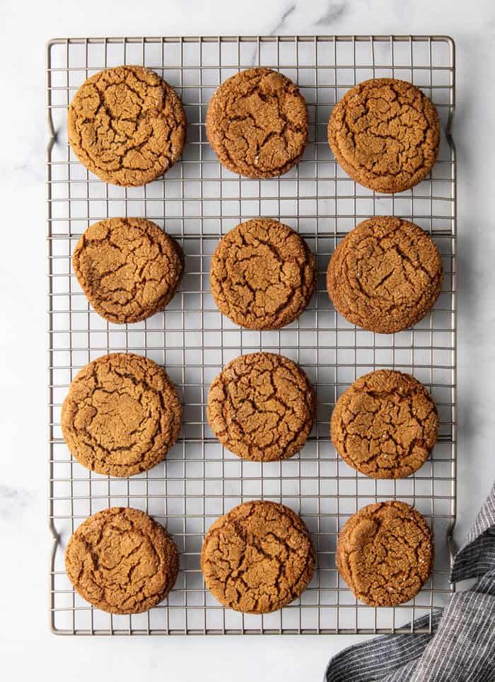 Ginger cookies cooling on a wire rack