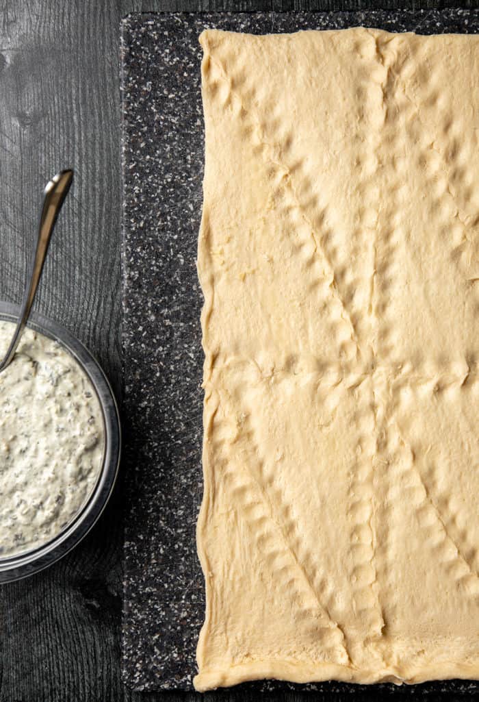 Spinach dip and crescent roll dough for spinach artichoke bites