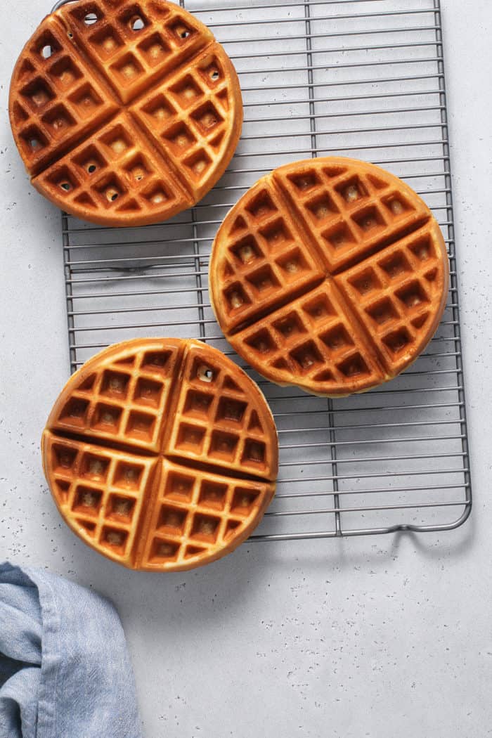 Cooked bisquick waffle in a waffle maker