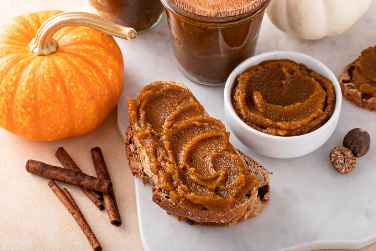 pumpkin butter spread on top of toast