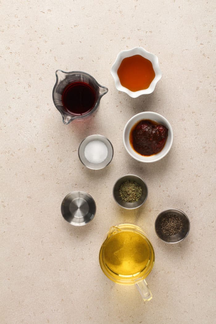 Ingredients for chipotle vinaigrette arranged on a countertop.