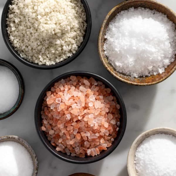 Bowls of different types of salt.