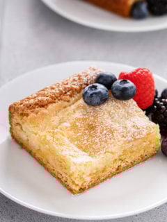 Plated slice of gooey butter cake.