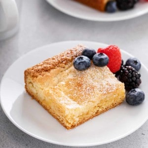 Plated slice of gooey butter cake.