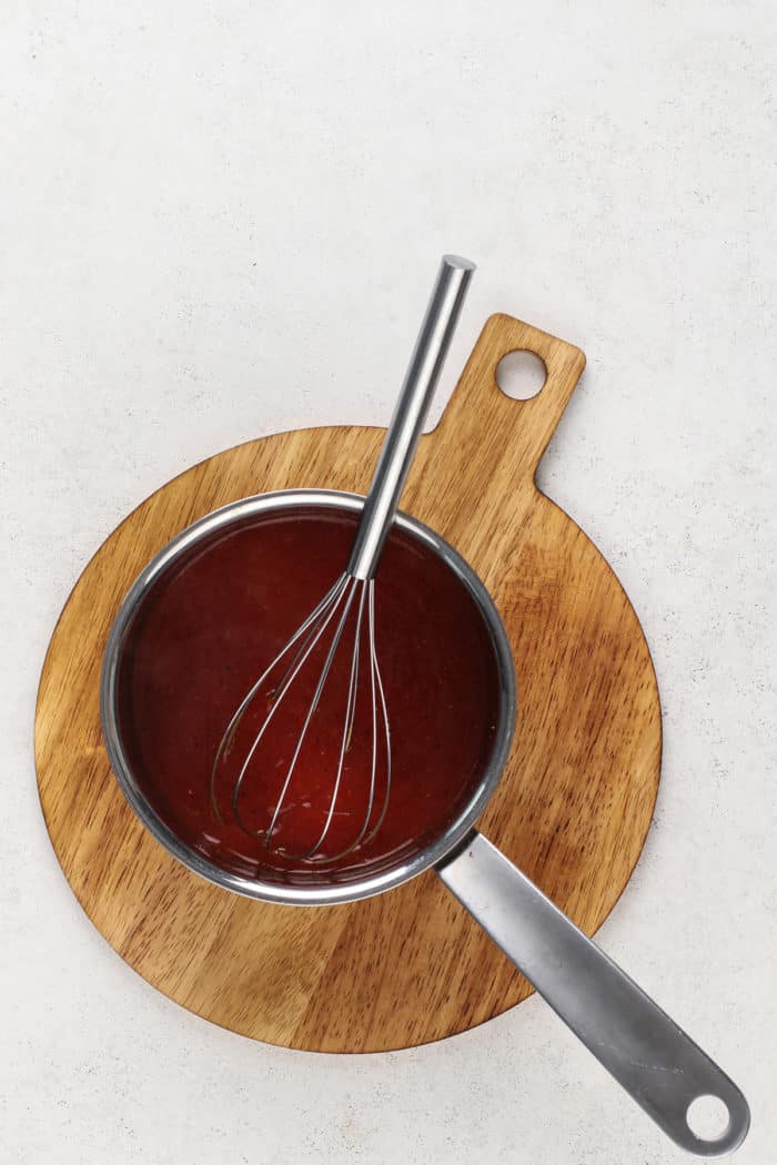 Copycat arby's sauce in a stainless saucepan.