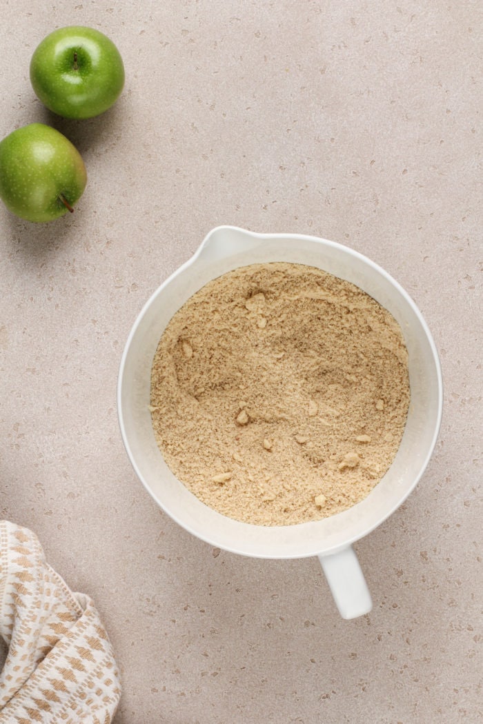 Dough mixture for the crust for apple crisp bars.