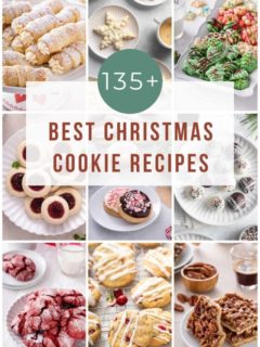 Collage featuring images of nine different christmas cookies and overlay text that reads, 