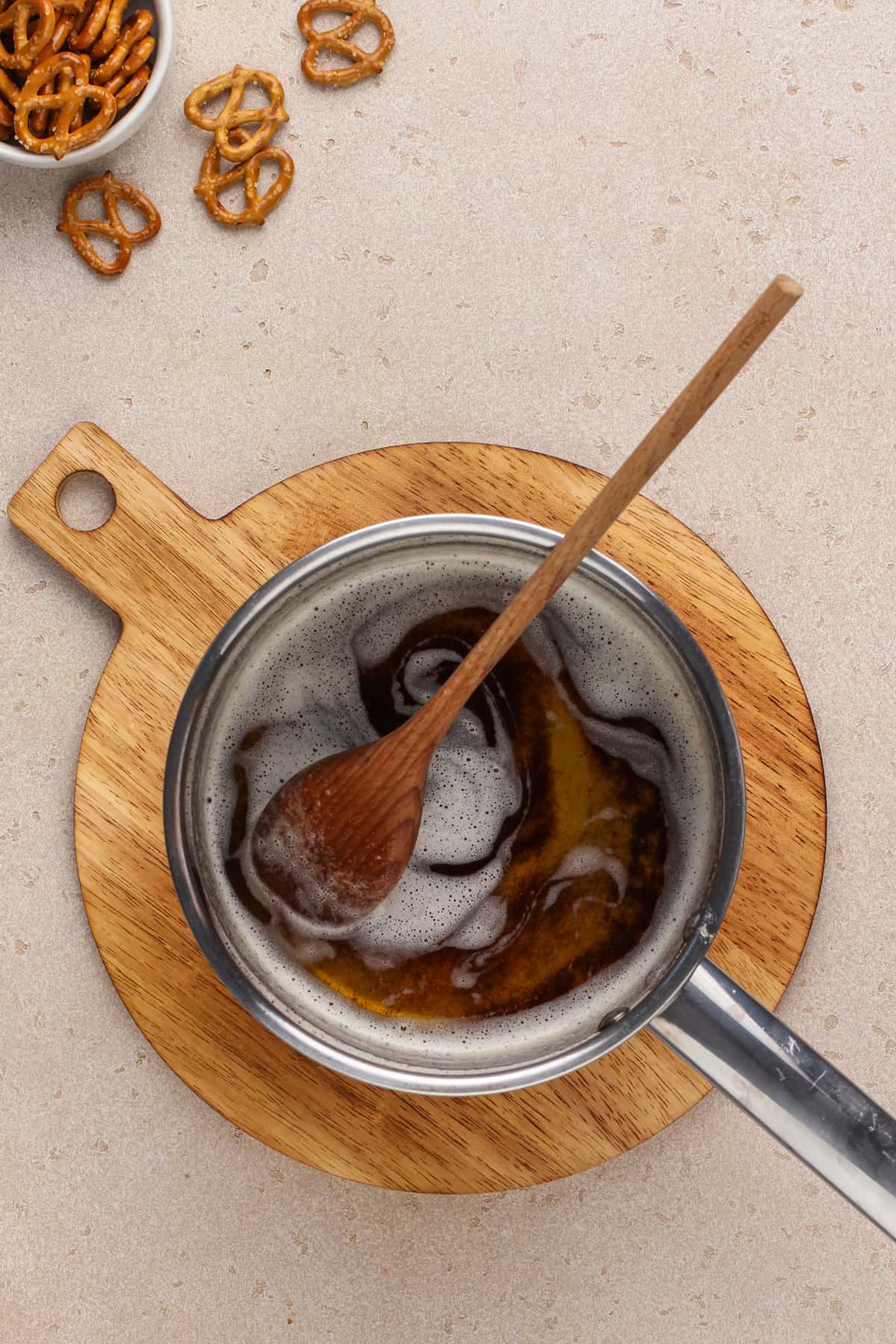 Browned butter in a saucepan.