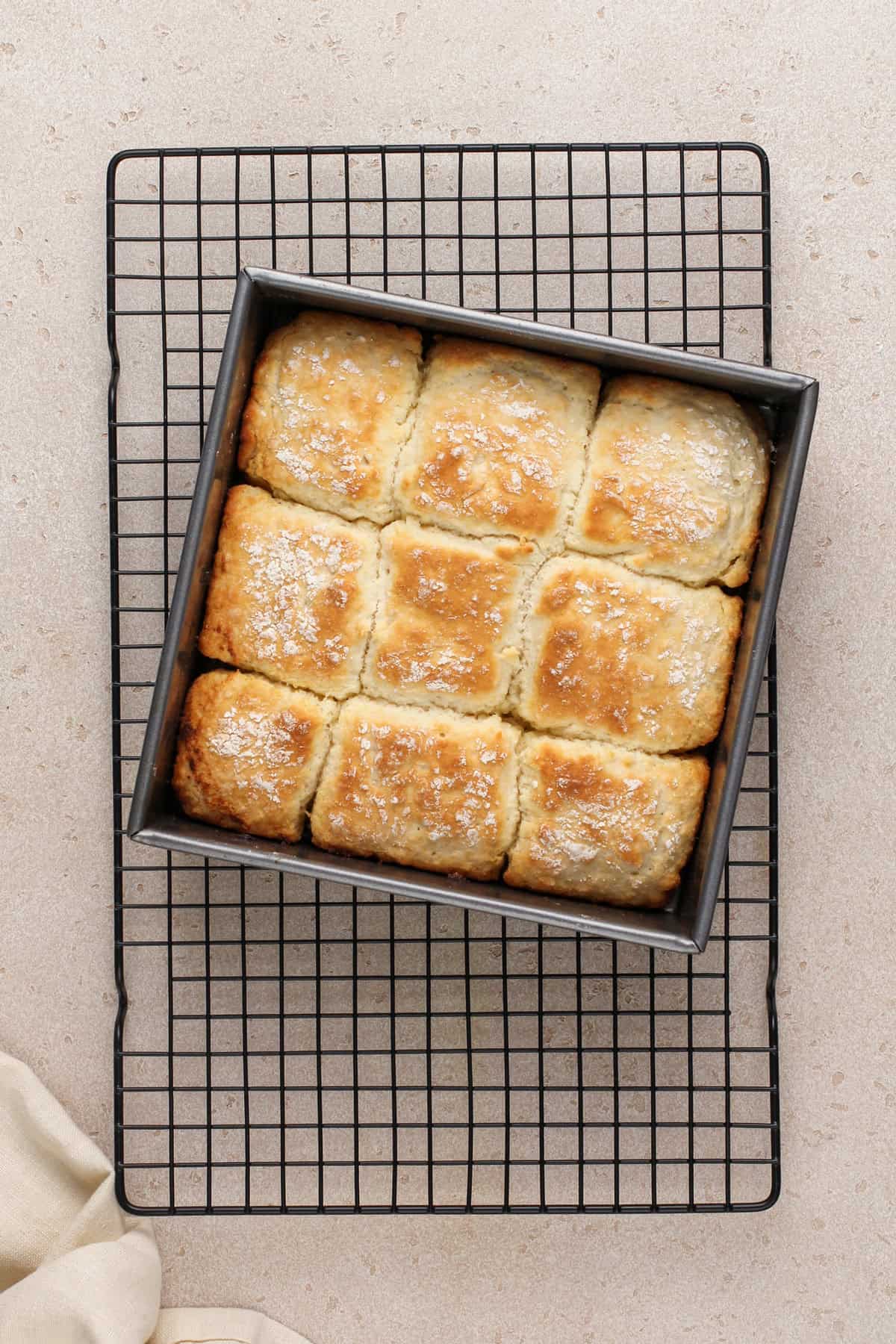 Baked 7up biscuits cooling on a wire rack.