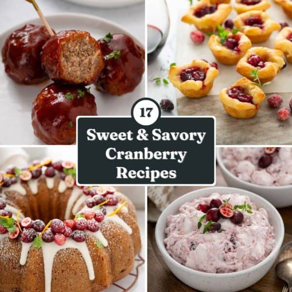 Collage of 4 cranberry recipe photos.