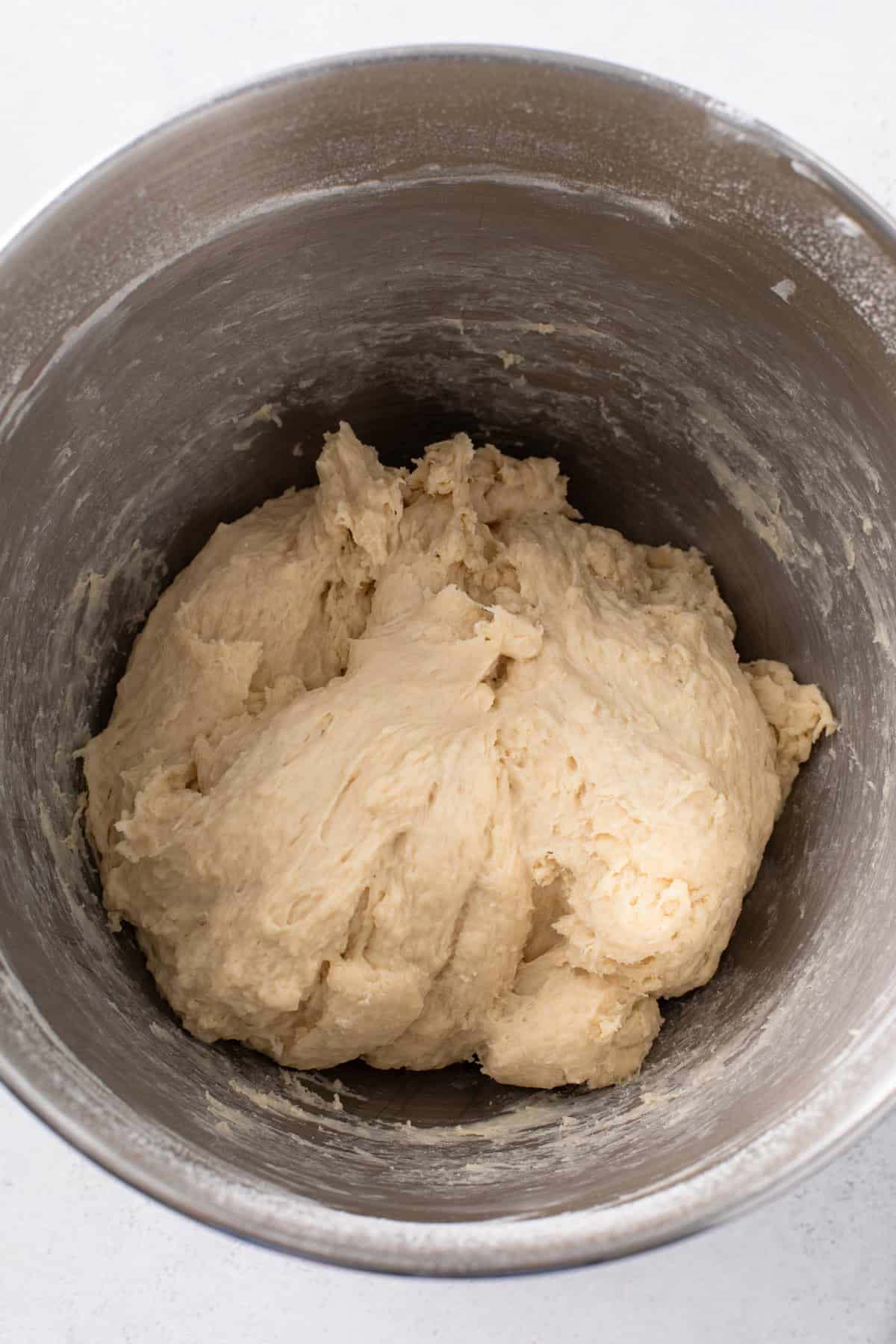 Sweet roll dough after adding remainder of flour.