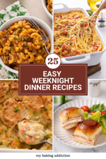 Collage of 4 easy dinner recipes for busy weeknights.