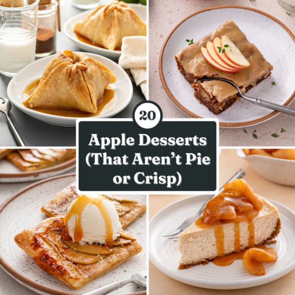 Collage of 4 photos of apple dessert recipes.