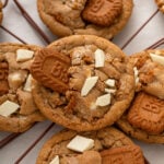 Cookie butter cookies arranged on a wire rack.