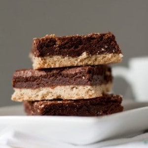 Close up of espresso shortbread stacked on a plate