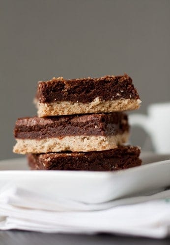 Close up of espresso shortbread stacked on a plate