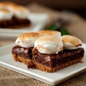 Smore brownie on a white plate