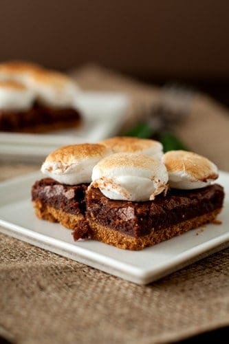 Smore brownie on a white plate