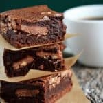 Stack of Symphony brownies on a wood surface